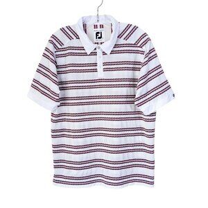 Footjoy FJ Golf Polo Prodry Superlite Mens L Short Sleeve White Striped Casual